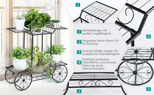 Costway Cărucior pentru ghiveci Metalic Negru cu Roți 80.5bucx25bucx75buccm.