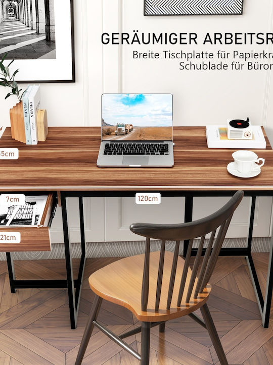 Computer Office Wooden Brown with Metal Legs 120x55x75cm