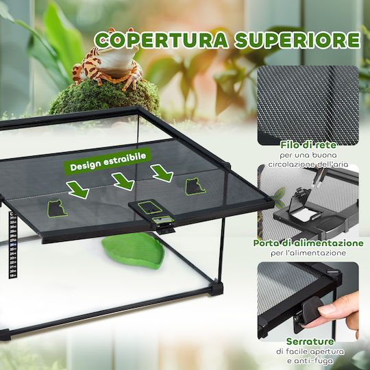 Pawhut Ενυδρείο Ερπετών Terrarium Μαύρο 50x30x25cm