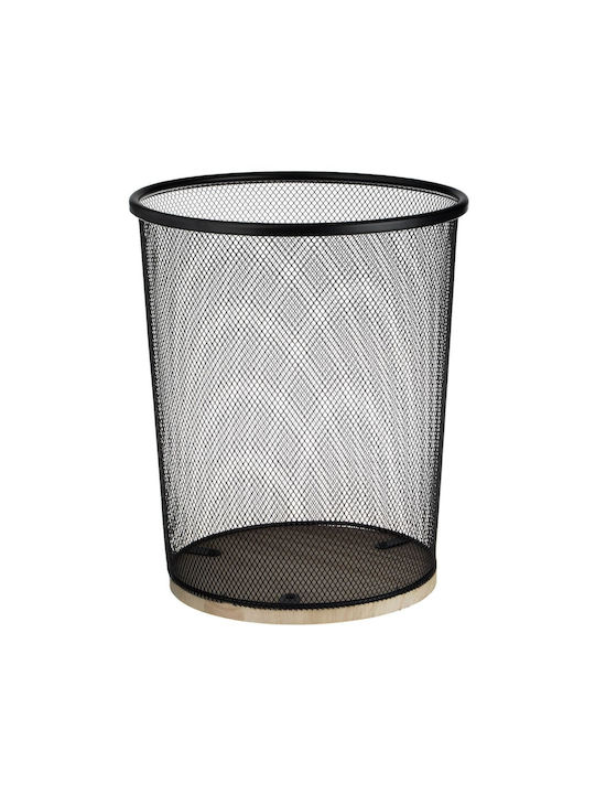 Metal Trash Can Wooden Base Model Black-brown Color Diameter 23.5cm Height 26cm Capacity 8.5l