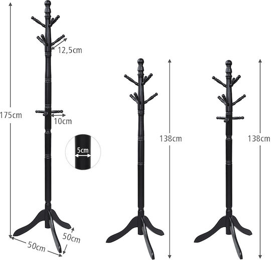 Costway Cuiere de podea Lemn Negru 50x50x175cm