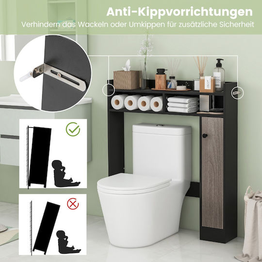 Costway Floor Bathroom Shelf Wooden Black