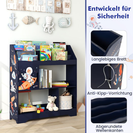 Kids Wooden Bookcase Blue 93x30x100cm