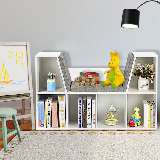 Kids Wooden Bookcase White 102.5x30x63.5cm