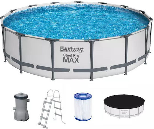 Bestway Steel Pro Στρογγυλή Πισίνα PVC 14900lt με Μεταλλικό Σκελετό 457x107εκ. Γκρι