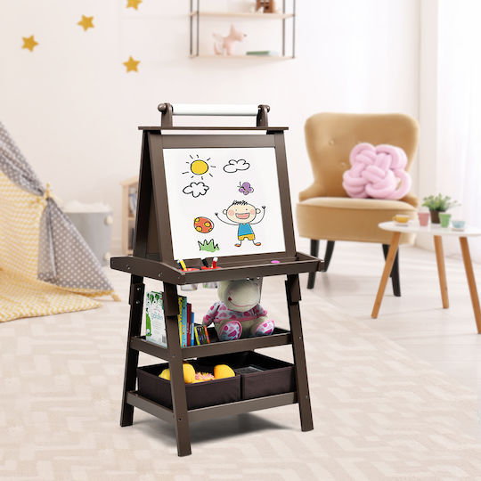 Costway Kids Easel 3-in-1 Magnetic Board Hanging Paper Roll Storage Spaces Ty327442cf