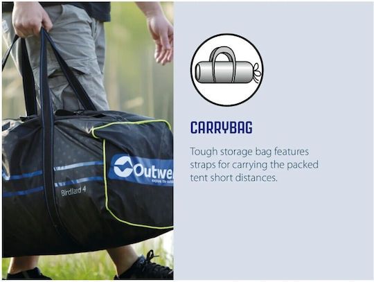 Outwell Earth 4 Plus Σκηνή Camping Τούνελ Πράσινη 3 Εποχών για 4 Άτομα 420x260x140εκ.