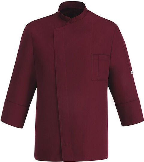 Egochef Coat Chef 100% Microfiber Female Burgundy with Long Sleeve
