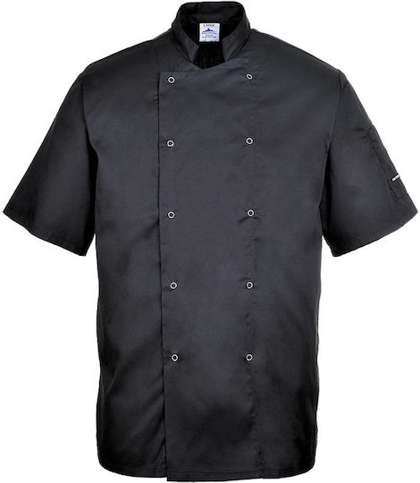 Portwest Chef Jacket Male Black with Short Sleeve Cumbria