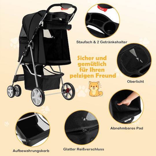 Costway Kinderwagen für Hunde bis 15kg Schwarz
