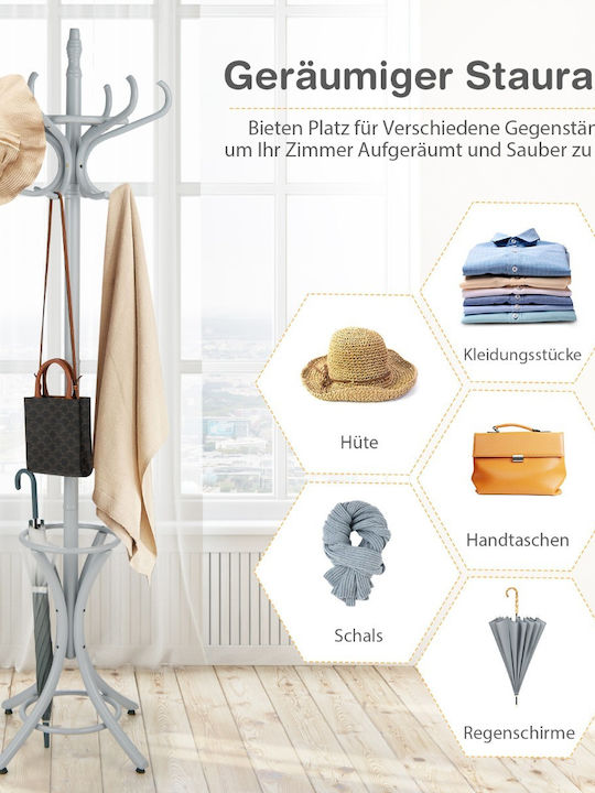 Costway Wooden Coat Rack with Umbrella Holder Gray 51x51x184cm