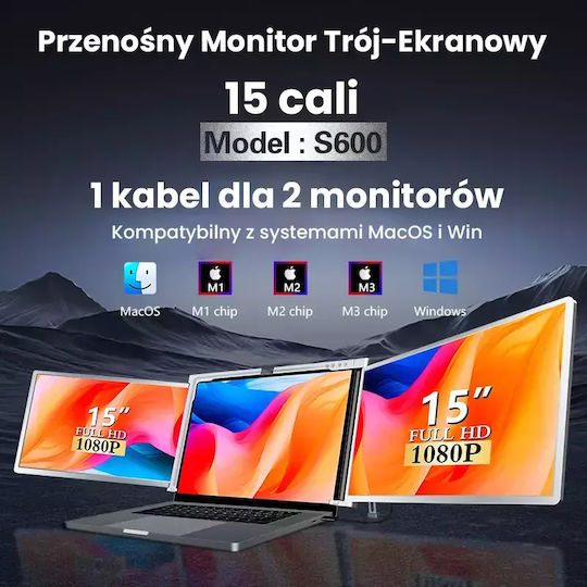 Extralink S600 15 Inch Full HD IPS Dual Screen Monitor for Laptop