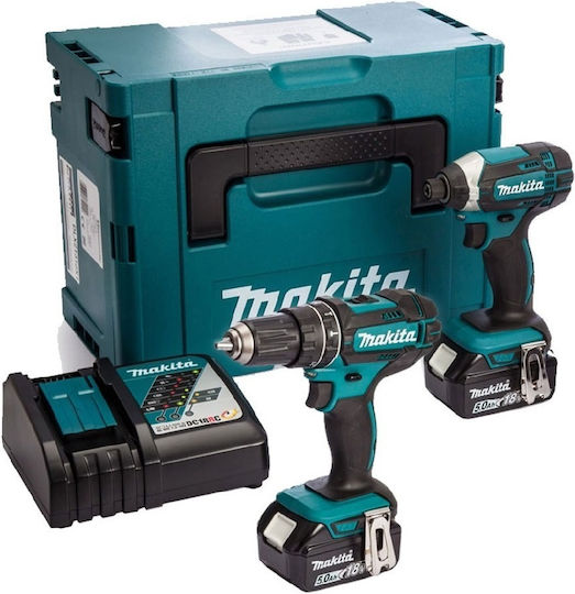 Makita Set Impact Drill Driver & Impact Screwdriver 18V with 2 Batteries 5Ah and Case