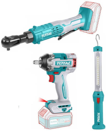 Total TOSLI240461E Set Ratchet & Workshop Lamp & Impact Driver Brushless 20V with 2 Batteries 4Ah