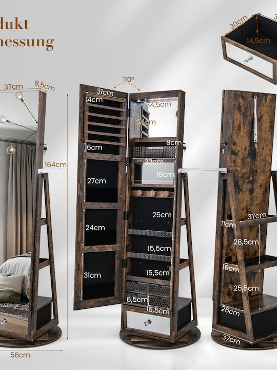 Costway Costway Boden- oder Standspiegel mit Braune Holz Rahmen 140x37cm