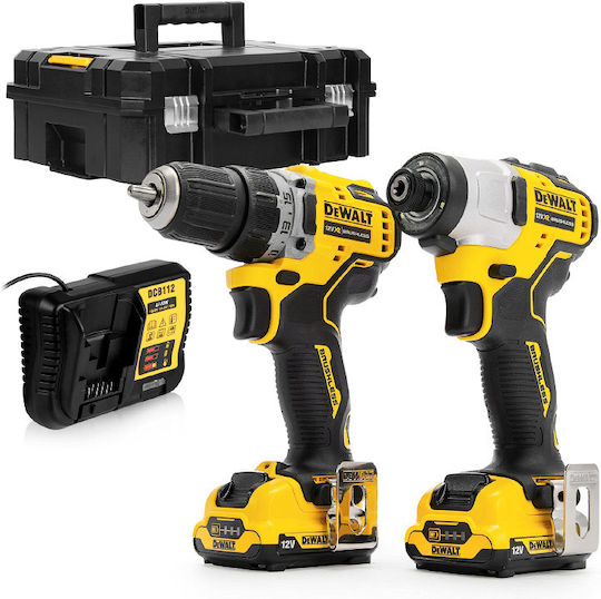 DEWALT DCK2110C2T-QW Сет Двигател за бормашина & Ударна отвертка 12V с 2 батерии 1.3Ах и куфар