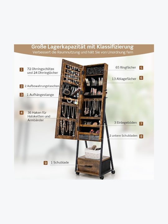 Costway Metallisches Schmuckkästchen mit Schublade und Spiegel Braune