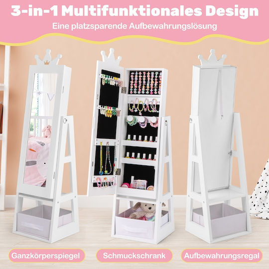 Costway Kids Jewelry Wardrobe Adjustable Full-Length Mirror Storage Spaces Hy10314wh