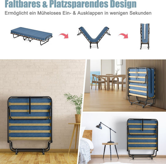 Pat Pliant Cu Saltea 33cm Single Albastru 190x80x33cm