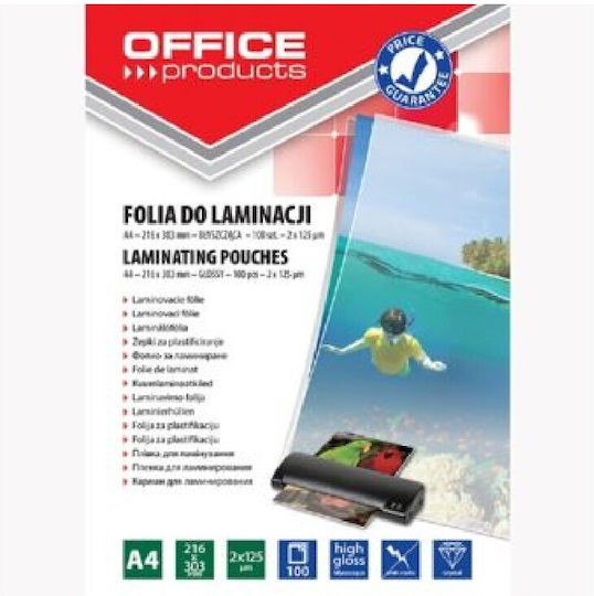 Office Products Laminating Sheets Glossy A4 125 Microns 100 Pieces