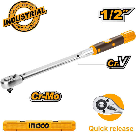 Ingco Δυναμόκλειδο Καρέ 1/2" Ροπής 40-200 Nm με Μήκος 53εκ.