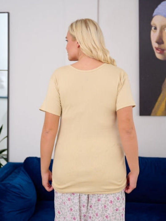 Kurzärmelig Beige Damen T-Shirt