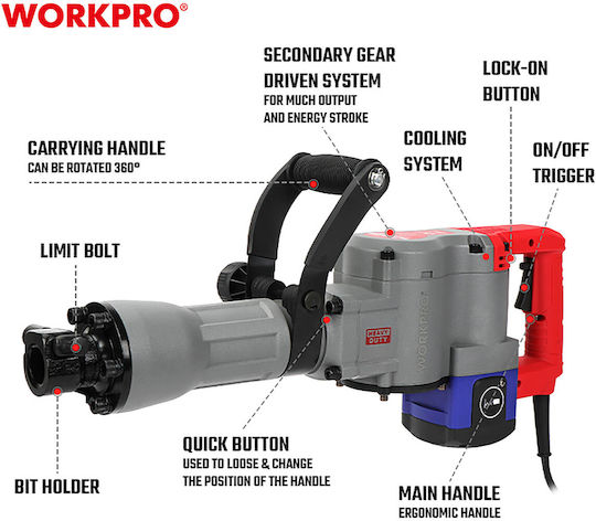 WorkPro Κρουστικό Σκαπτικό Πιστολέτο Ρεύματος 1500W με Υποδοχή HEX WP470601CE