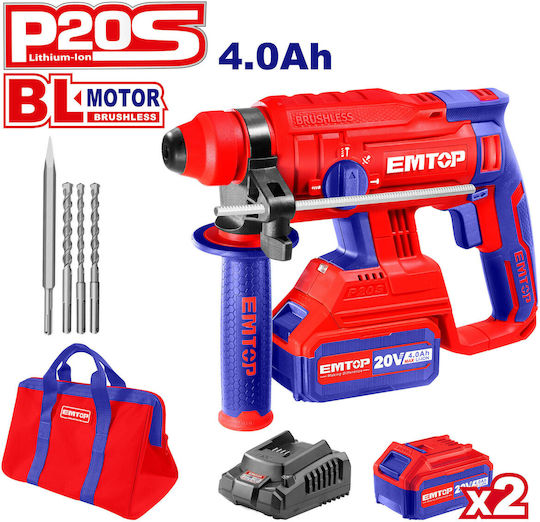 Emtop Σκαπτικό Πιστολέτο Μπαταρίας 20V 2x4Ah με Υποδοχή SDS Plus ELRH2022012