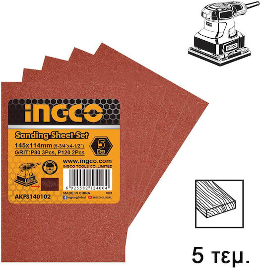 Ingco Palm Sander Sanding Sheet 90x231mm Set 5pcs