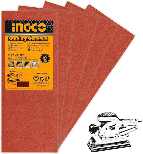 Ingco Лист за шлайфане за палмов шлайф K120 115x264мм Комплект 5бр