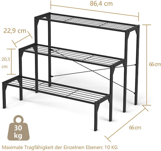 Costway Ραφιέρα Γλάστρας Μεταλλική Μαύρη 86.4x66x66εκ.