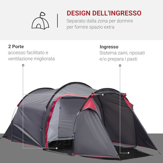 Outsunny Cort De Camping Automat Tunel Gri Pentru 2 Persoane 426x206x154cm