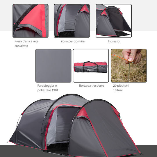Outsunny Cort De Camping Automat Tunel Gri Pentru 2 Persoane 426x206x154cm