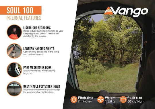 Vango Soul 100 Σκηνή Camping Τούνελ Ορειβασίας Μπλε με Διπλό Πανί 3 Εποχών για 1 Άτομο Αδιάβροχη 3000mm 250x100x90εκ. Deep Blue