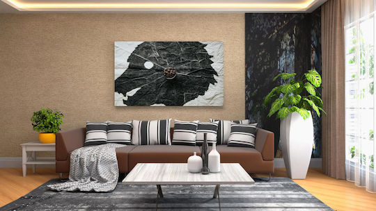 Πίνακας Coffee Beans On Abstract Leaf Art Κόκκοι Καφέ Αφηρημένη Τέχνη Φύλλων 80x50