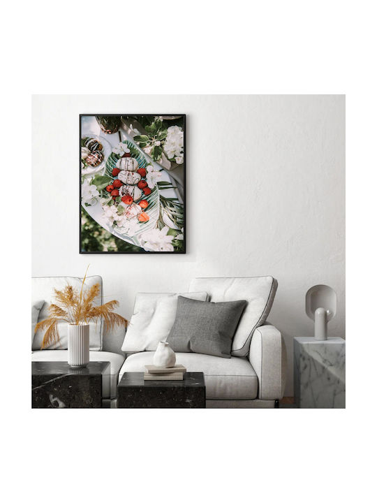 Πίνακας Dessert Flowers Raspberries Επιδόρπιο Λουλούδια Σμέουρα 80x120