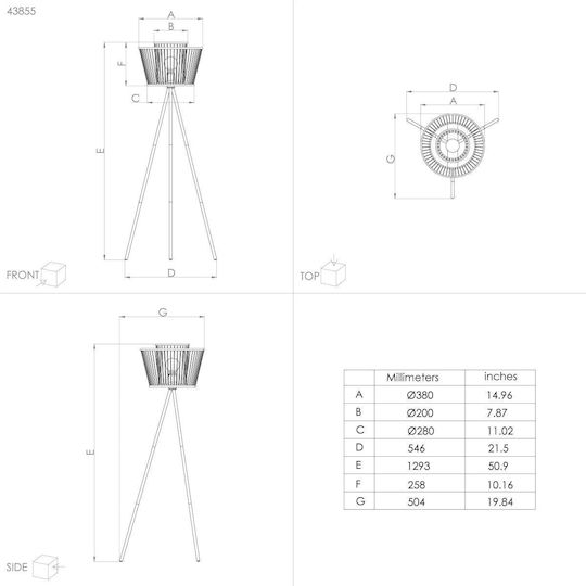 Eglo Hykeham Floor Lamp H129.5xW38cm. with Socket for Bulb E27 Beige