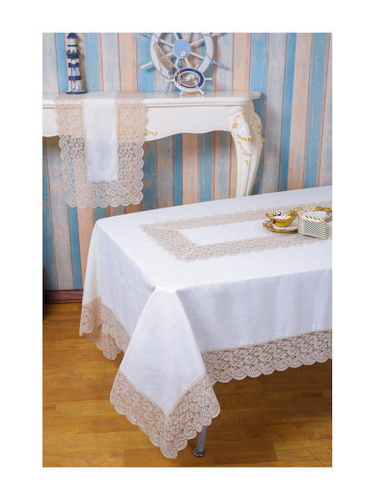 Liolios Home Checkered Linen with Embroidery Qz1600053 Cappuccino 128x128cm