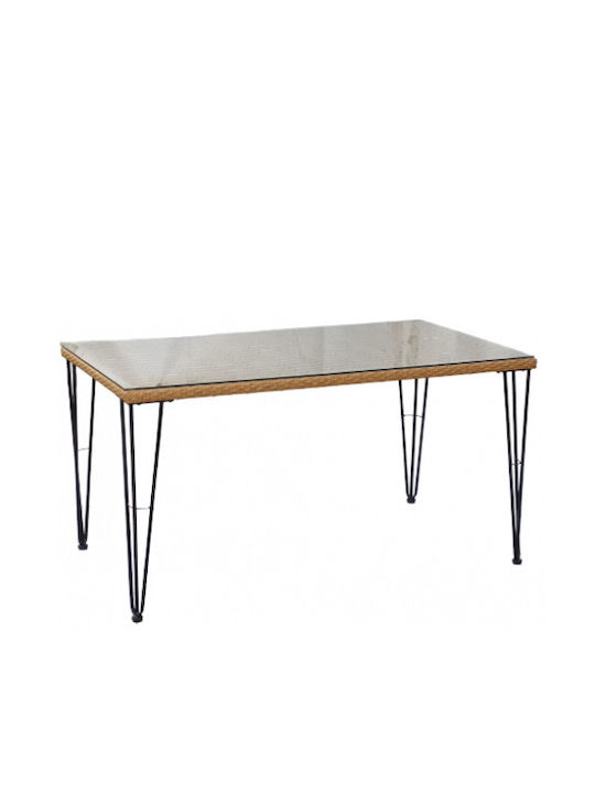Masa pentru spații exterioare mici Metalic cu suprafață din sticlă Leon Natural 80x140x80buc