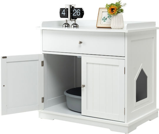 Costway Multifunctional Cat Furniture 3-in-1 Storage Space Enclosed Toilet Area Pv10009wh