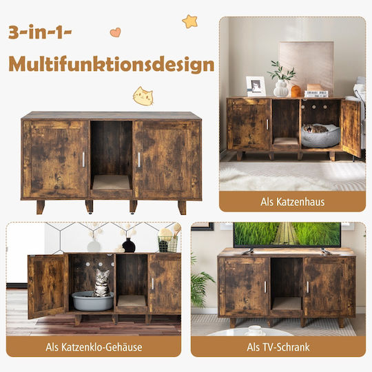 Costway Mobilier Multifuncțional pentru Pisici Litiere Ascunse și Scratcher 120 X 52 X 65 Cm Pv10040in
