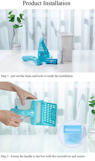 Lingură din plastic pentru litiera pisicii 30 de pungi M16xL8xH30cm Albastru