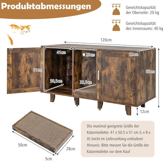 Costway Mobilier Multifuncțional pentru Pisici Litiere Ascunse și Scratcher 120 X 52 X 65 Cm Pv10040in