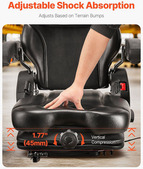 Vevor Forklift Seat Fold Down Tractor Seat Suspension Ρυθμιζόμενη Πλάτη Προσκέφαλο