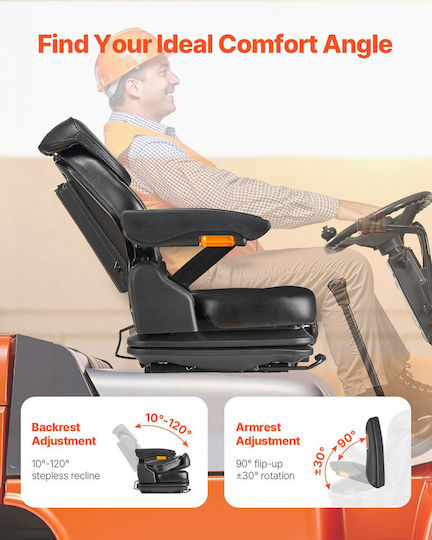 Vevor Forklift Seat Fold Down Tractor Seat Suspension Ρυθμιζόμενη Πλάτη Προσκέφαλο