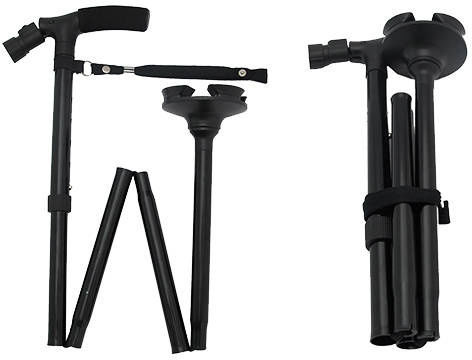 Baston pliabil cu mâner și lanternă LED, înălțime reglabilă în 5 trepte 85 – 97 cm, negru
