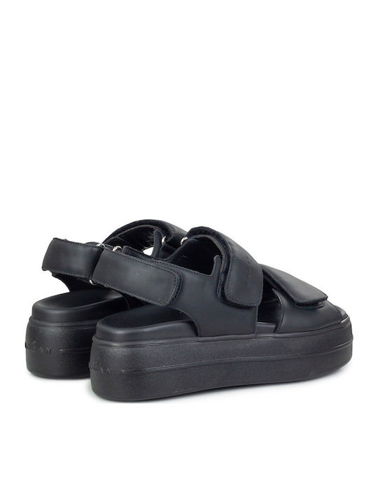 Leather Women's Flat Sandals in Black Color