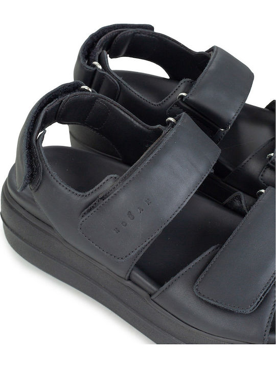 Leather Women's Flat Sandals in Black Color