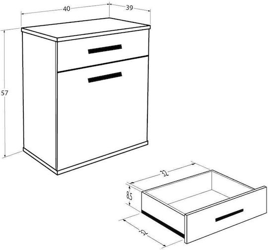 Bedside Table Trendline Wooden Brown 40x39x57cm
