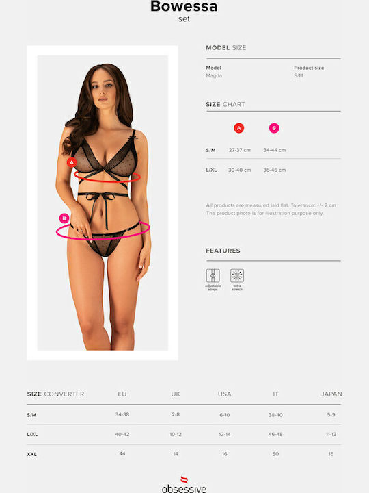 Obsessive Spitzen Unterwäsche-Set für Damen BH mit Zeichenfolge Schwarz / Schwarz / Schwarz / Schwarz / Schwarz Bowessa